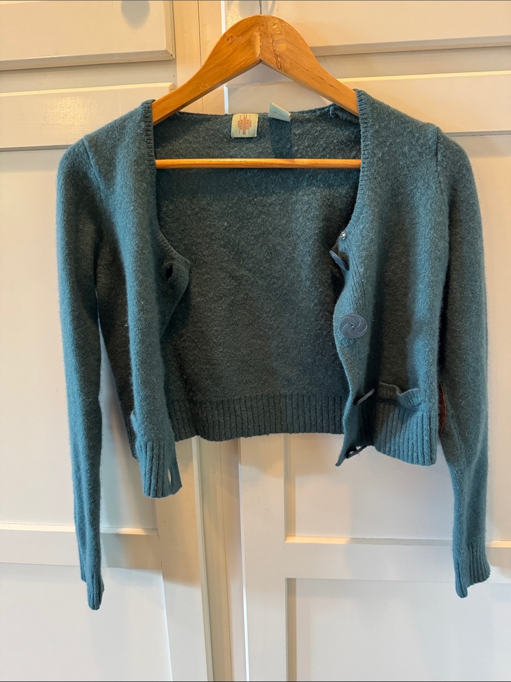 Cropped Button-Front Cardigan Sweater in Teal
